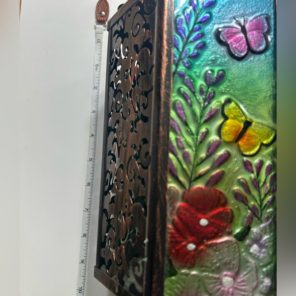 Whimsical Glass & Bronzed Metal Solar Lantern w/ Butterflies 🦋 - Picture 5 of 14